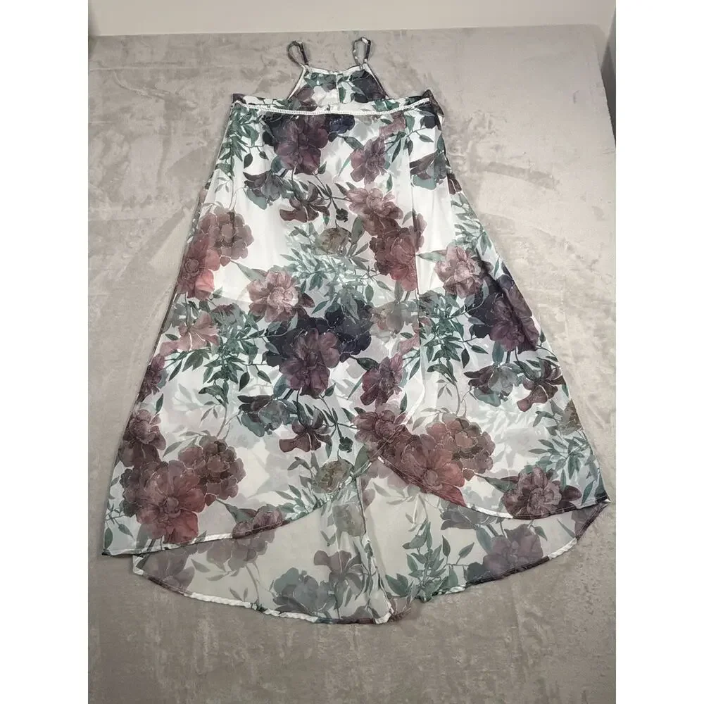 Y2K Charlotte Russe 1X Floral Chiffon Handkerchief Hem Dress Fairycore Whimsigot - Picture 5 of 12